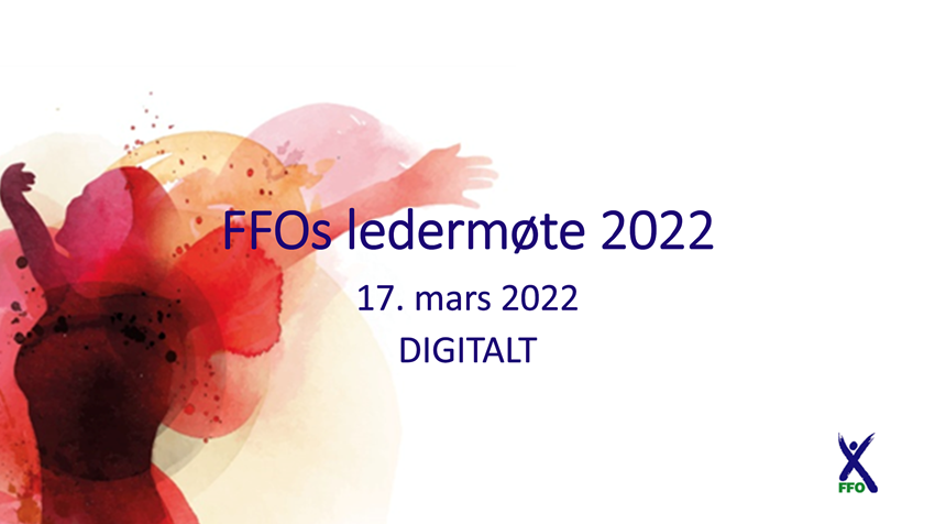 Et skjermbilde av en tegnet person i ulike farger som strekker hendene i været. Tekst: FFOs ledermøte 2022. 17.mars 2022. Digitalt.